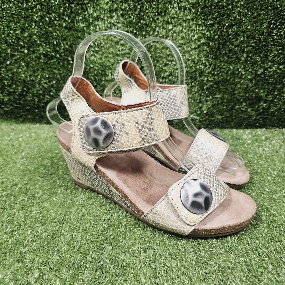 Taos Footwear Yellow Snake-Print Wedge Sandals